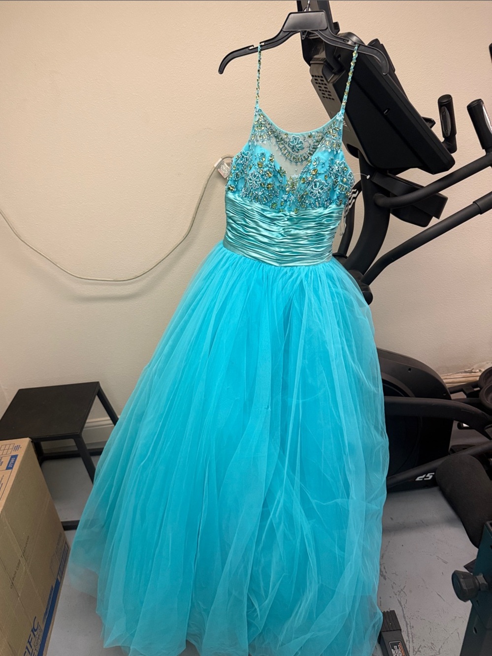Sherri Hill Turquoise Beaded Tulle Ball Gown